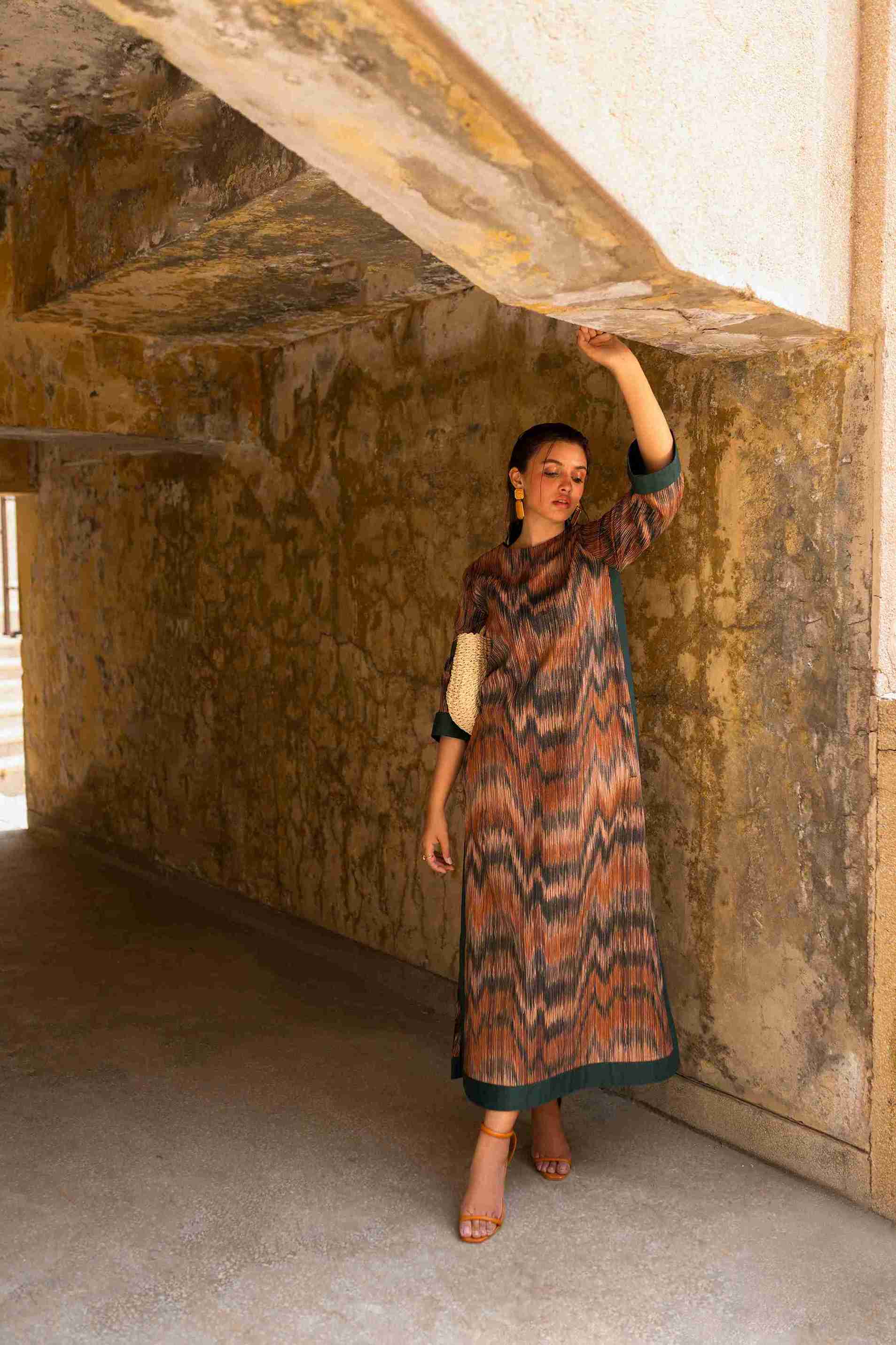 Elegant stitched Jacquard kurta with stylish sleeves and cotton trouser for parties