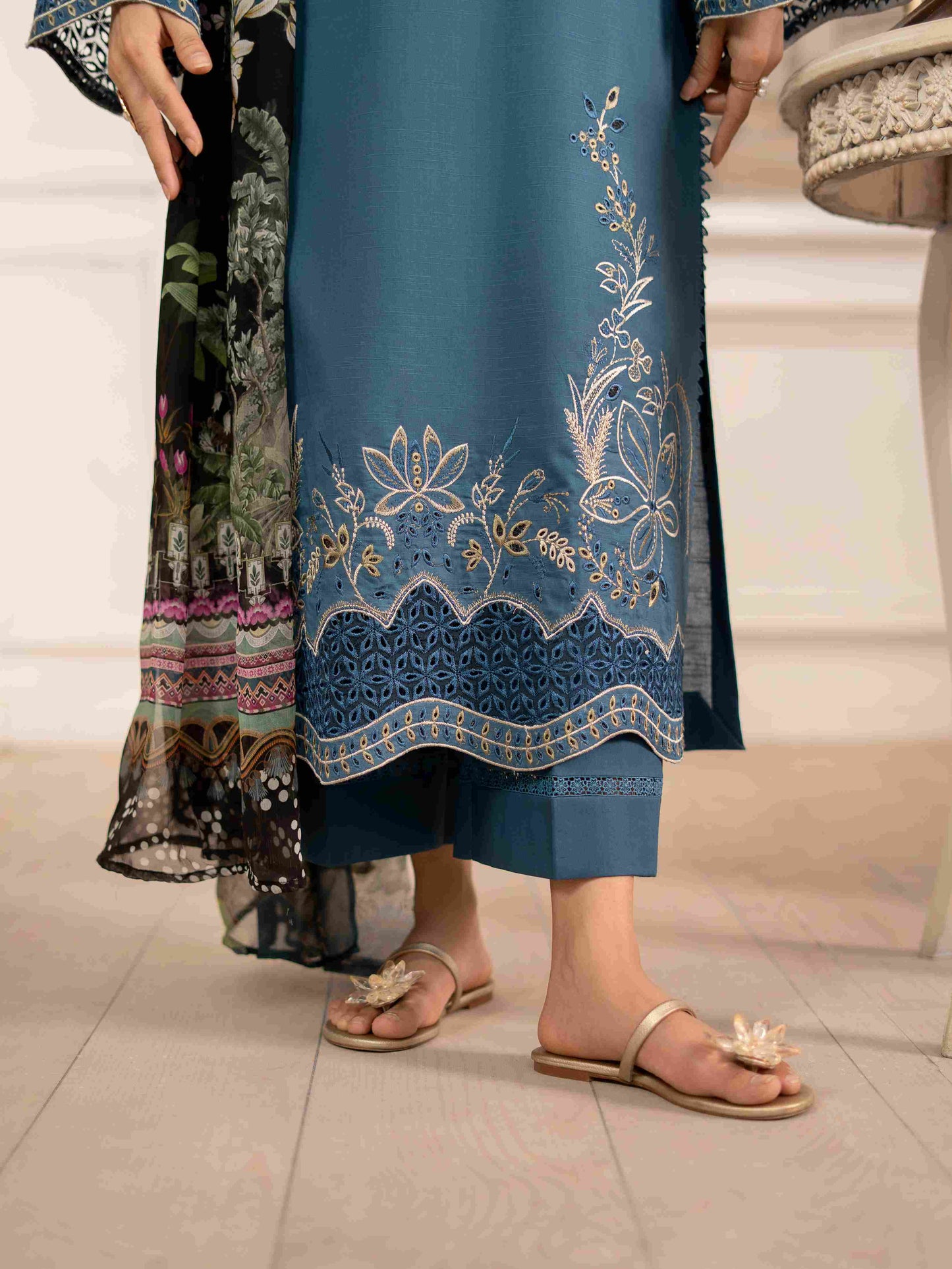Fancy embroidered lawn suit designed with printed chiffon dupatta