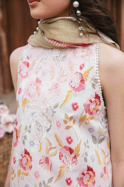 Embroidered lawn kurta with chiffon dupatta and plain cotton trouser.