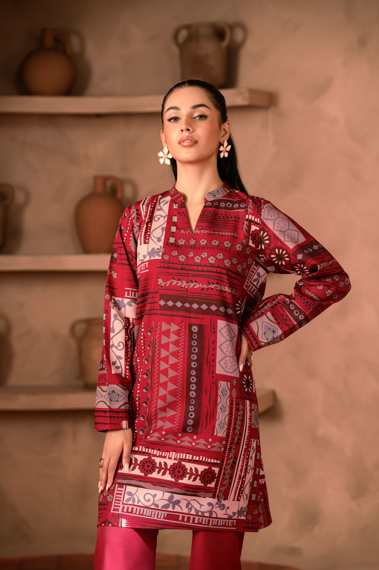 Women’s khaddar suit with chic printed kurta design