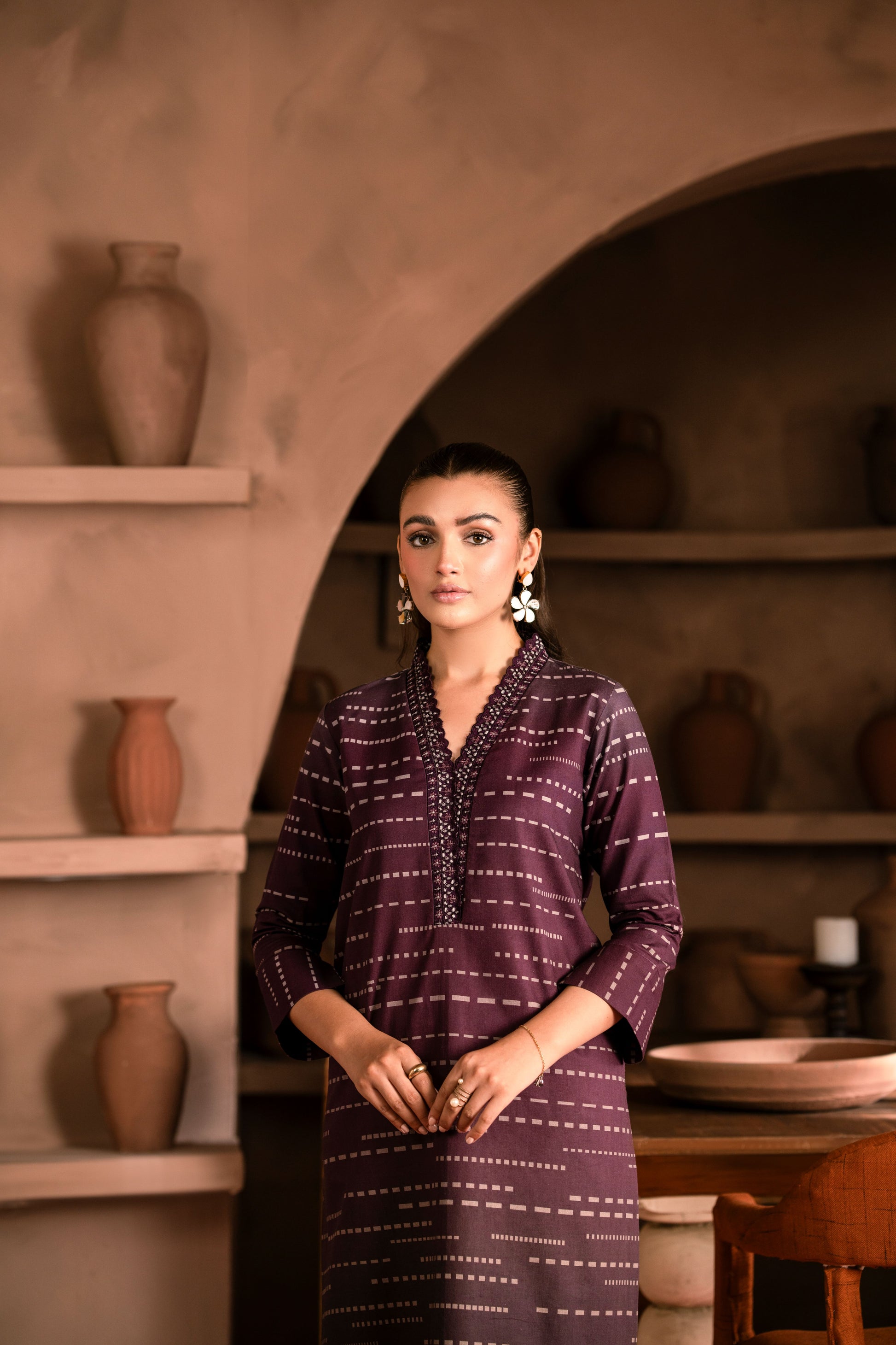 Ladies’ khaddar winter collection outfit with chic kurta print