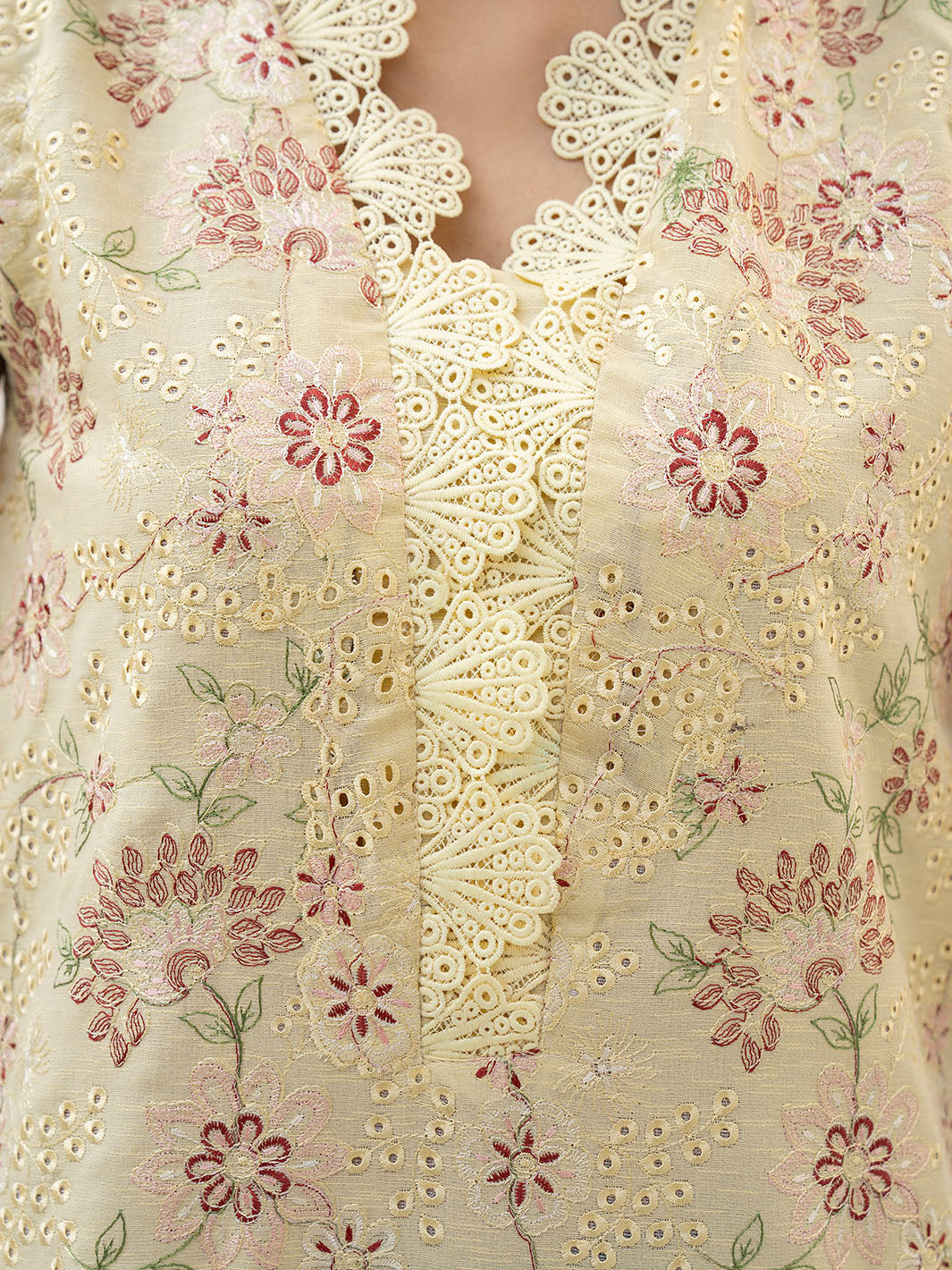 Fancy embroidered lawn shirt with chiffon printed dupatta and plain trouser