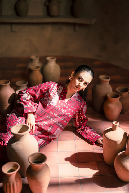 Winter khaddar kurta paired with trousers for girls fashion