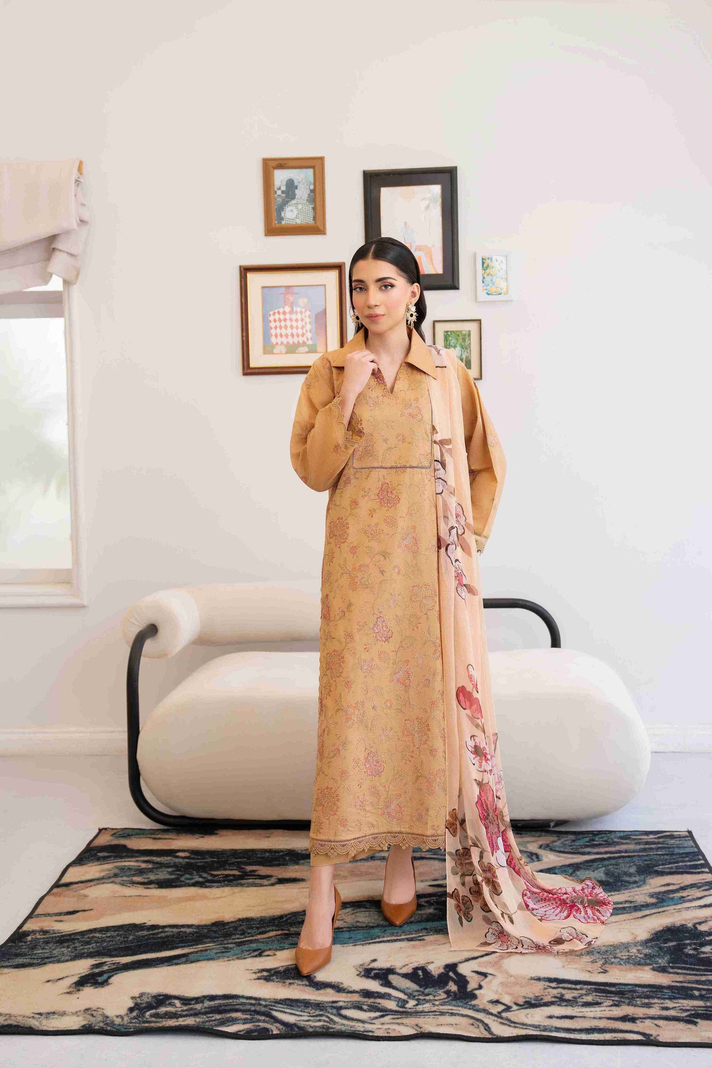  Designer embroidered lawn shirt with chiffon dupatta and cotton trouser best for festive wear