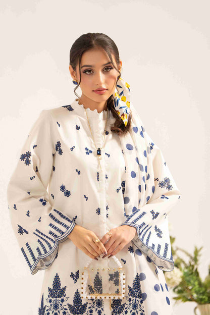  Festive embroidered lawn shirt styled with chiffon printed dupatta and cotton trouser.