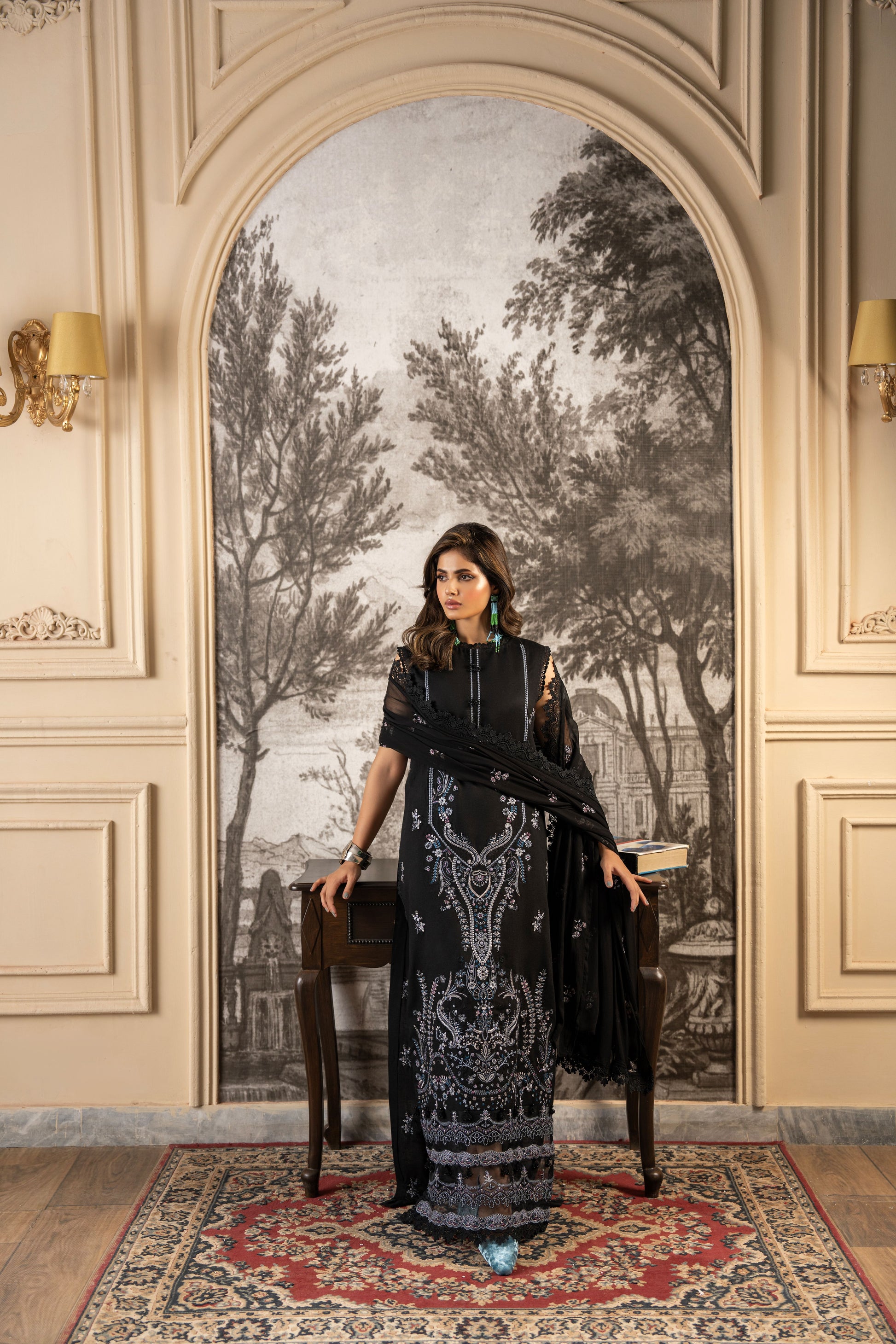 Elegant karandi unstitched dress for weddings and festive gatherings