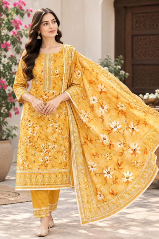 Women's 3 PC Printed Linen Suit - ER-01