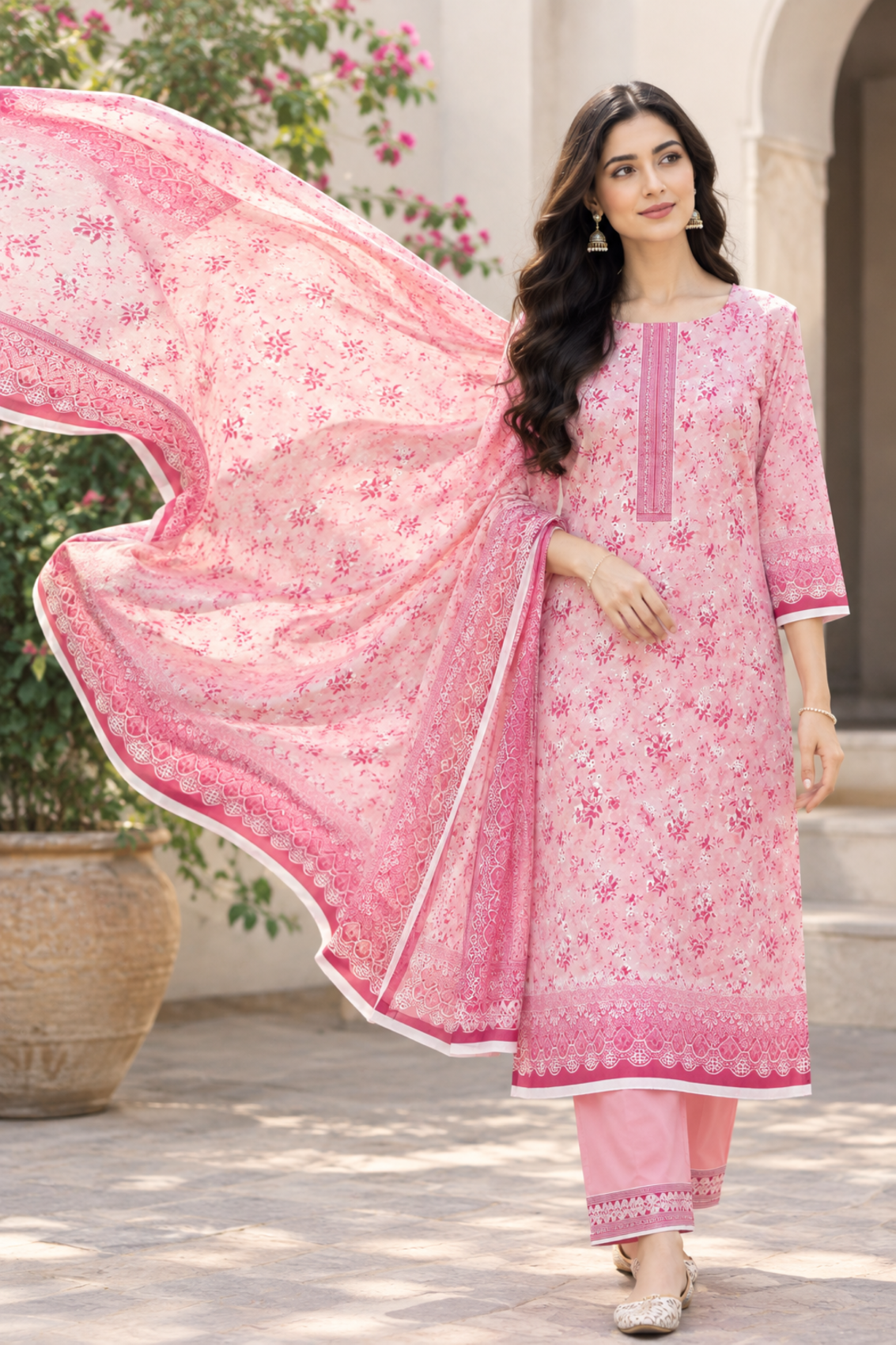 Floral linen wear made for gatherings with a neat shirt and smooth solid trouser finish
