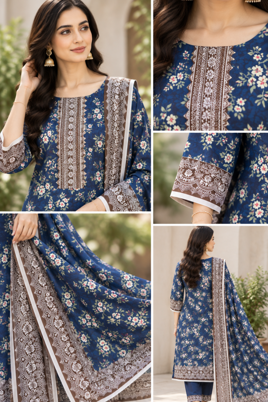 Floral printed linen wear with a graceful border accent on the dupatta