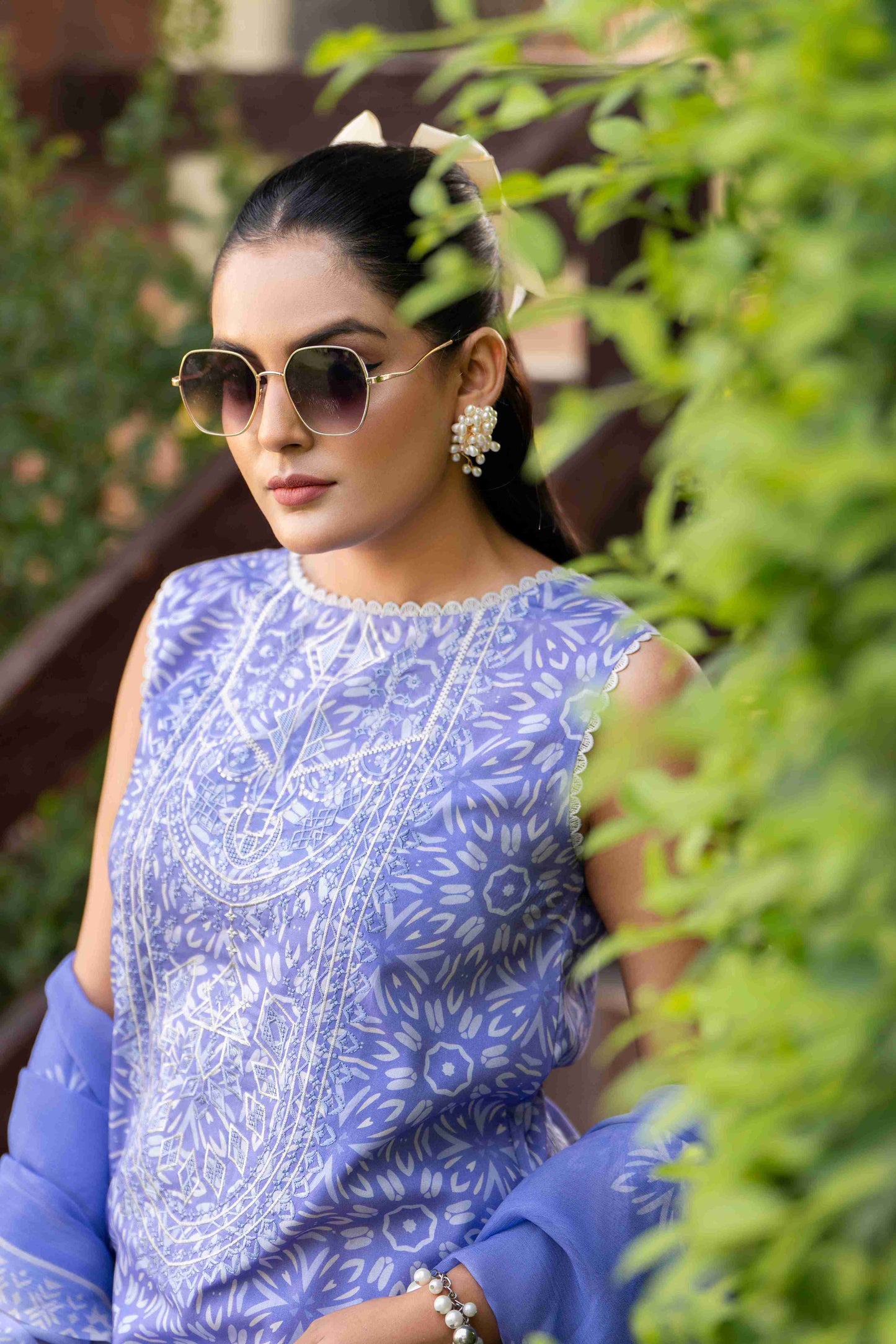 A versatile dress with an embroidered neckline and chiffon dupatta, perfect for lunches, gatherings, or casual evenings