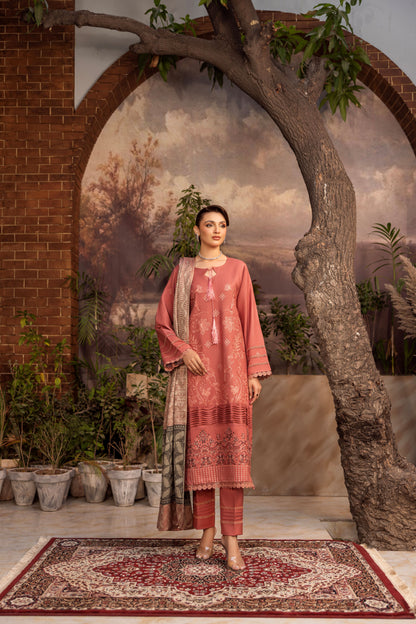 winter embroidered suit styled for daytime wedding events.