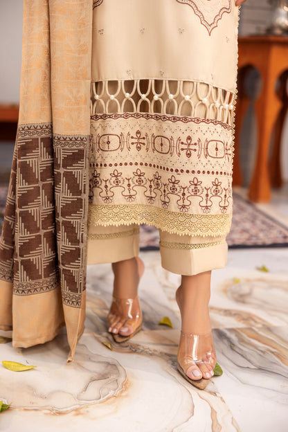 Soft Dhanak suit enhanced with delicate organza accents