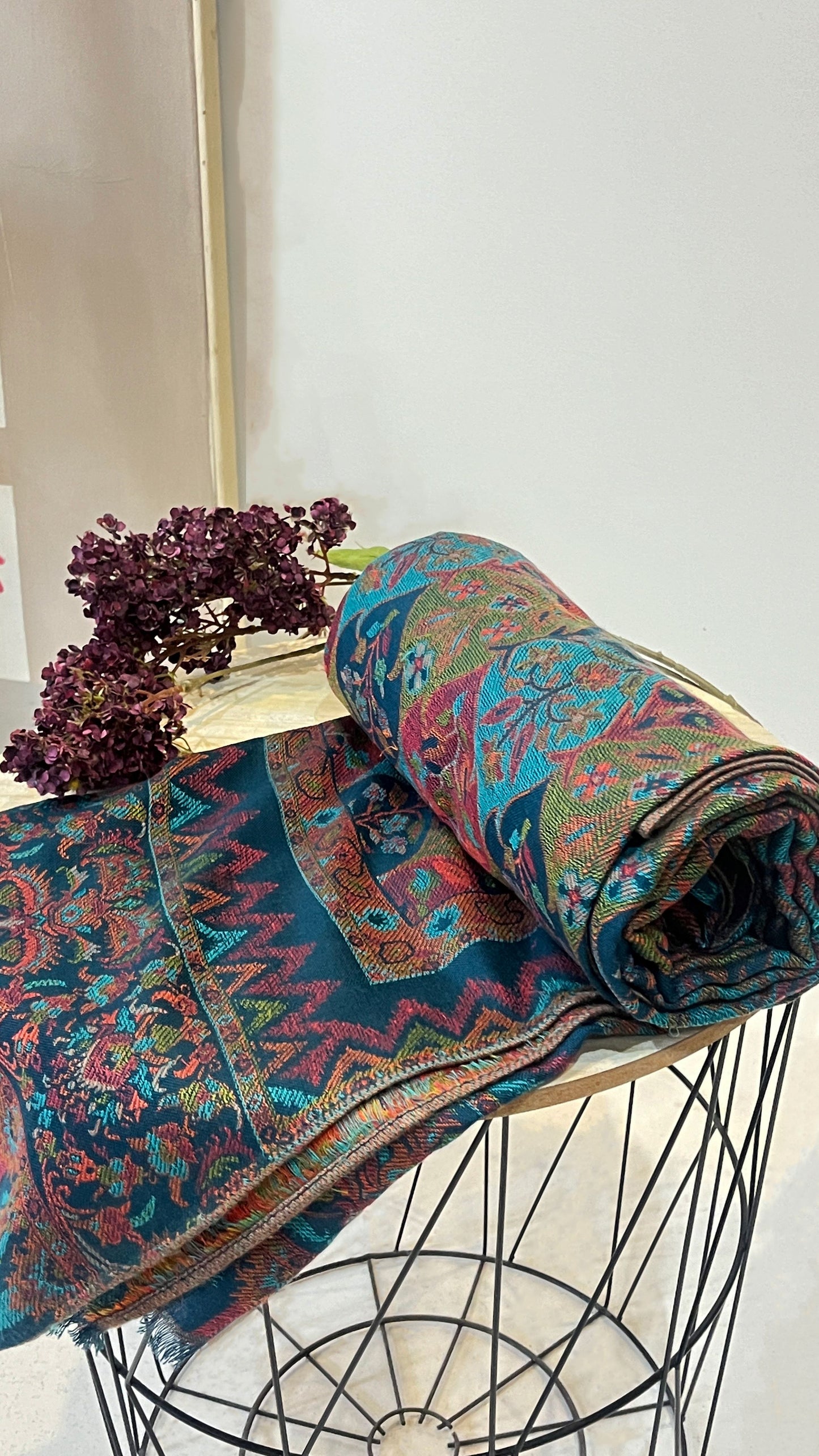 Handcrafted Kashmiri shawl with graceful drape