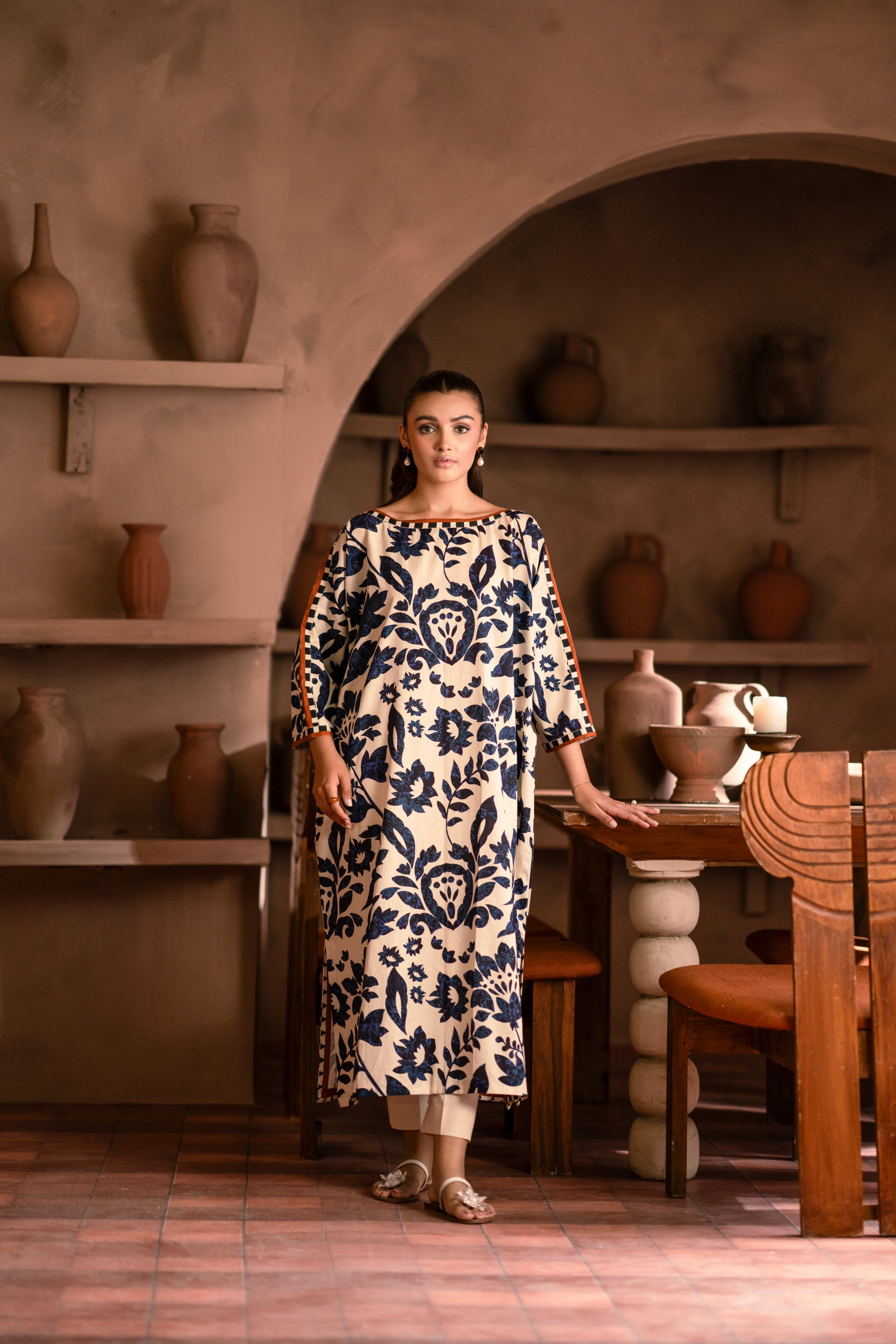 Trendy khaddar suit for girls with winter-printed kurta and trouser