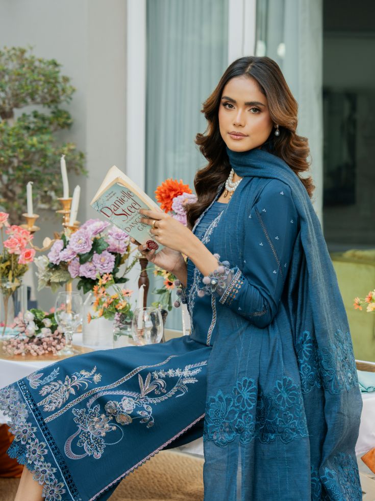 Stitched summer wedding dress with embroidery, patch, and cotton dupatta