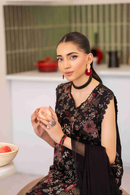 Fashionable embroidered lawn shirt for girls paired with chiffon dupatta and comfortable cotton trouser