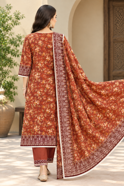 Women's casual linen wear with a floral printed shirt and balanced plain trouser look