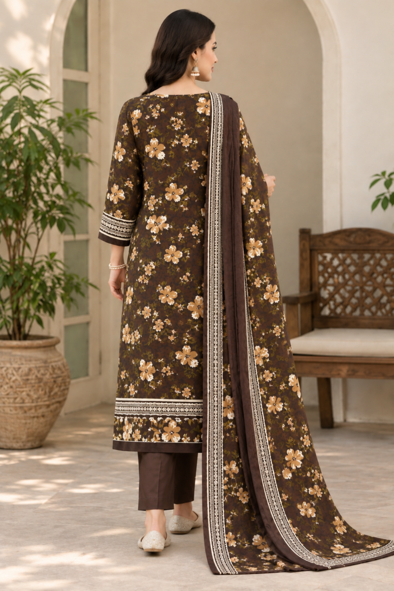 Linen dress with floral shirt printing and a dupatta finished with a neat border