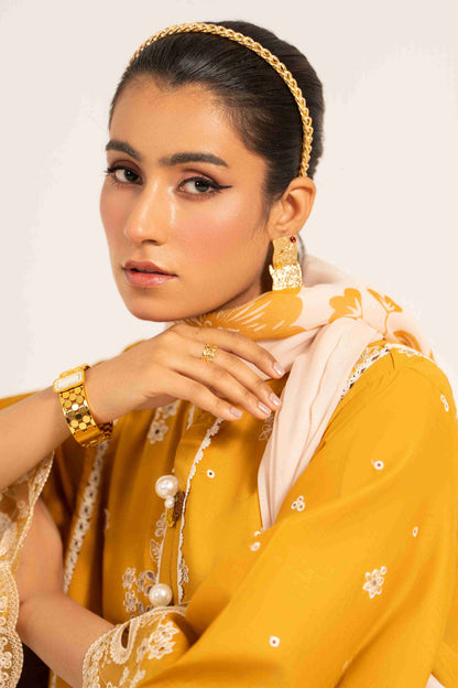 Luxury embroidered lawn shirt paired with chiffon dupatta and comfortable trouser.