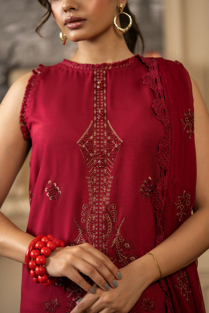 Women’s 3PC suit with embroidered shirt and premium karandi dupatta