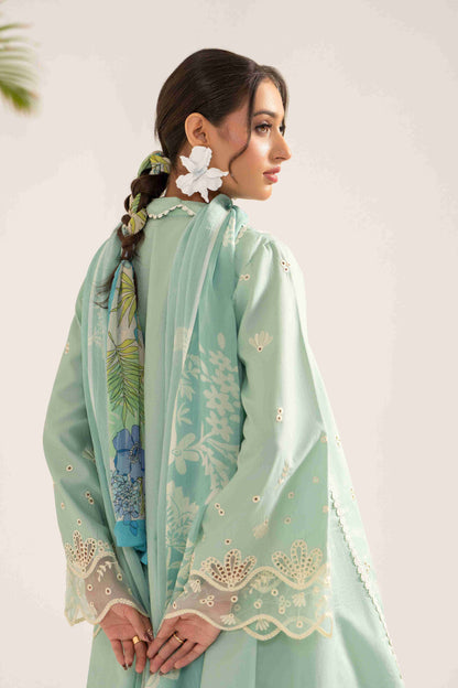 Luxury embroidered lawn shirt styled with chiffon digital dupatta and cotton trouser.