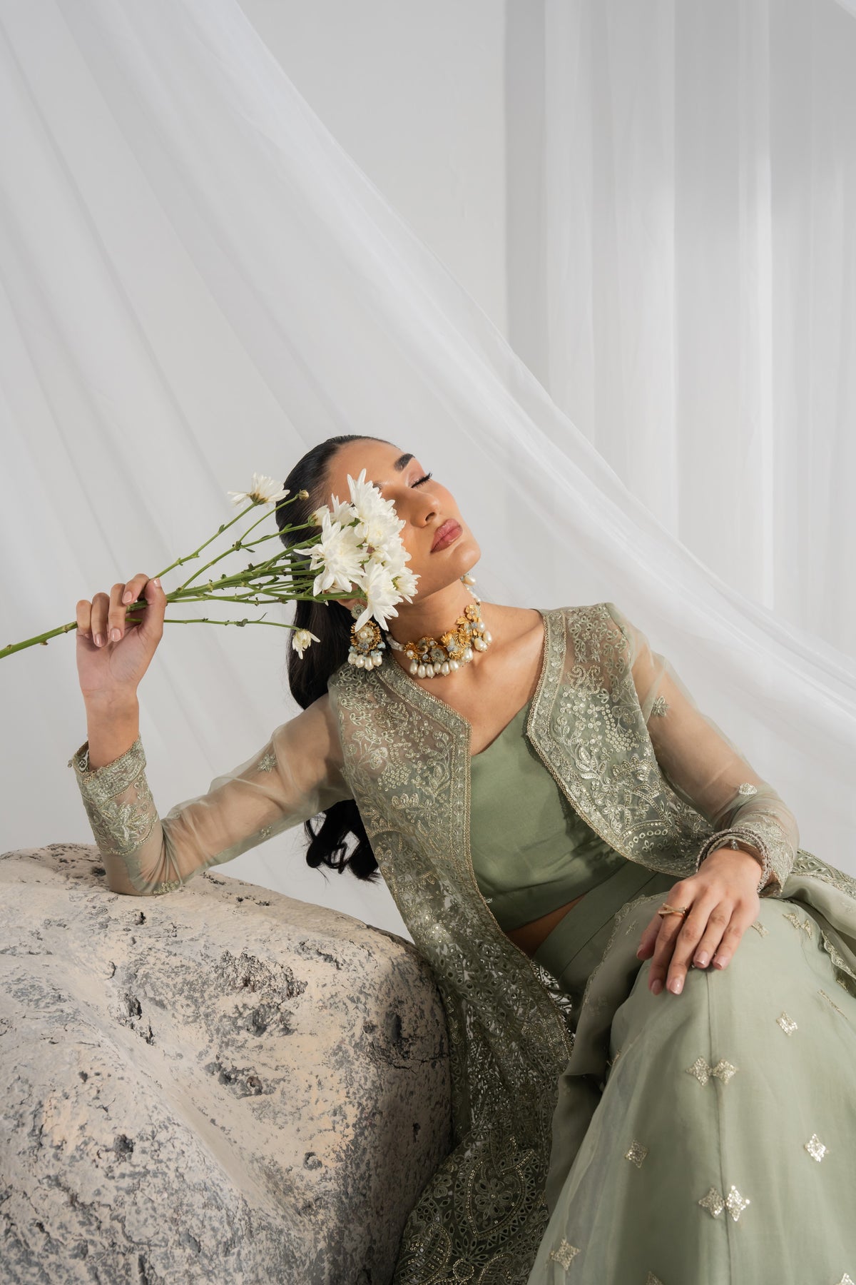 Luxury Pakistani lehenga design featuring rich embroidery on the organza shirt and lehenga panels, detailed sleeves and matching borders, paired with an embroidered organza dupatta and comfortable plain raw silk inner