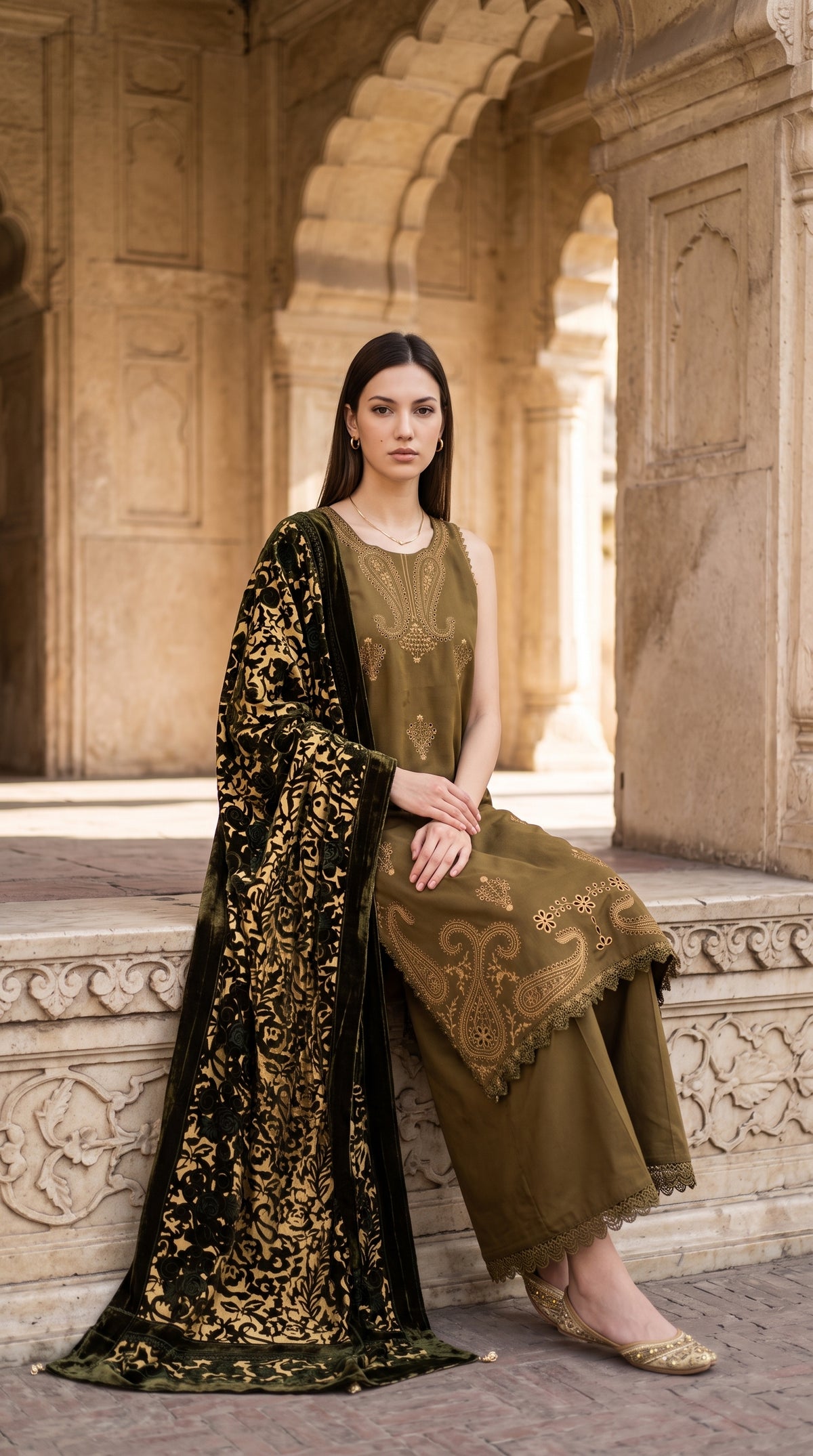 3PC Embroidered Dhanak Suit | DC - 07