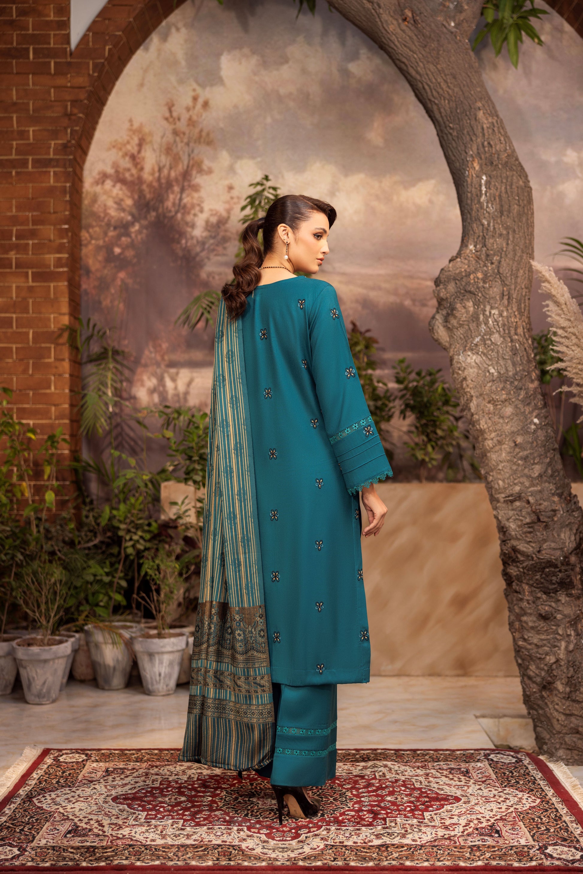 Dhanak suit combining classic embroidery and style