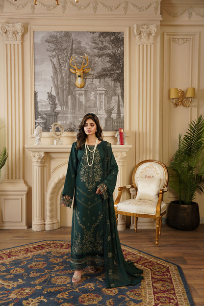 Karandi fabric embroidered suit with dupatta