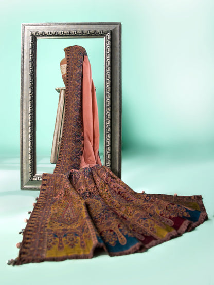 Natural wool shawl woven in Kashmir