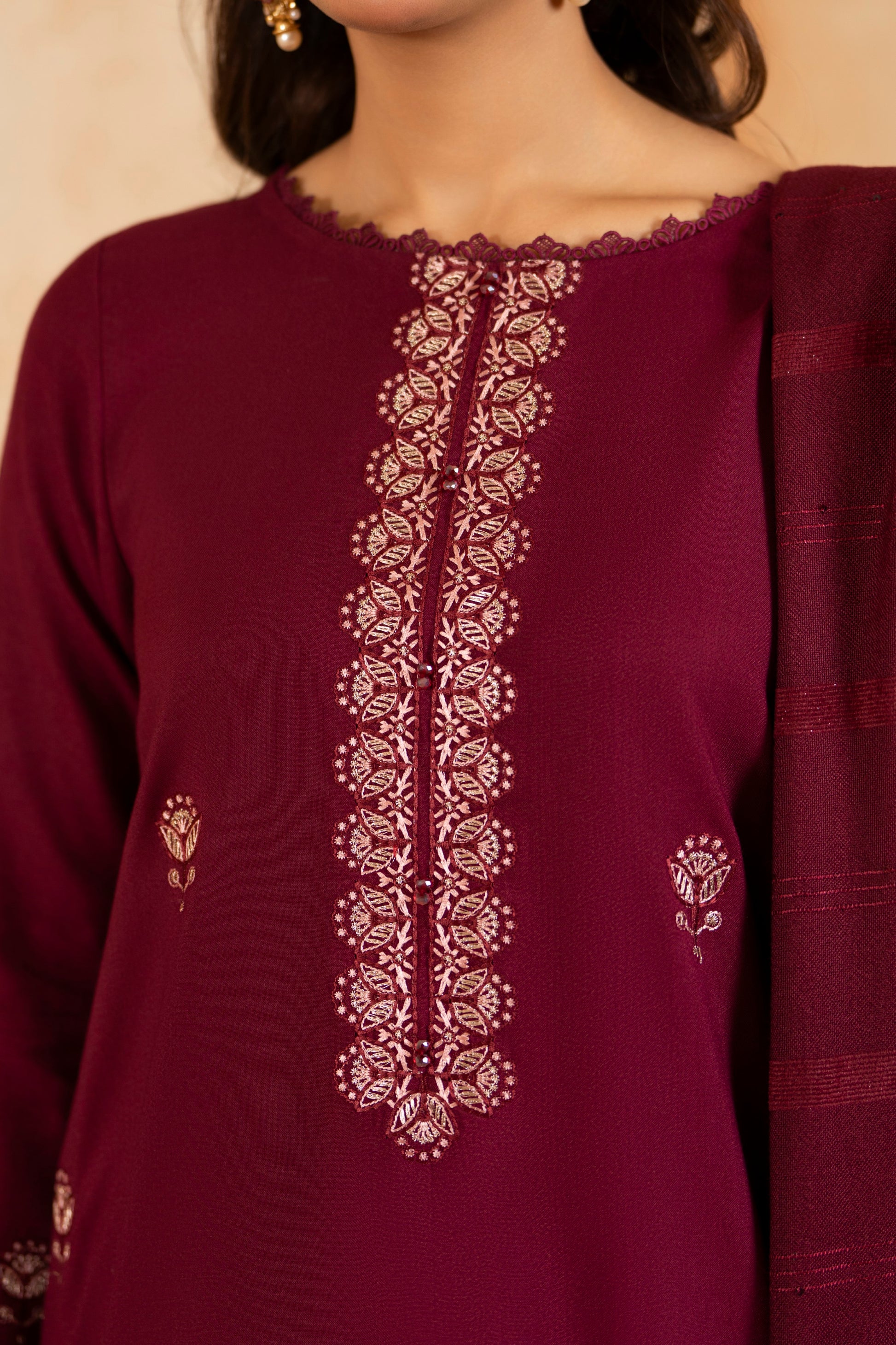 Pakistani Formal Dhanak Woolen Suit; 3-PC winter dress for women, perfect for formal events and graduation ceremonies