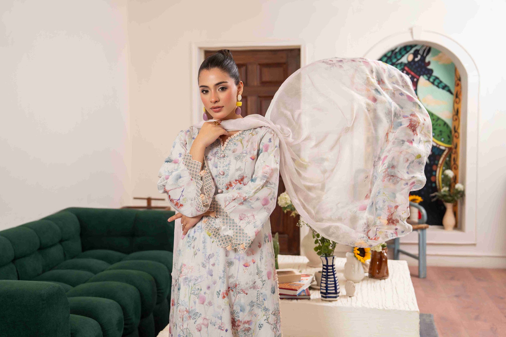 Traditional eastern dress in printed lawn fabric