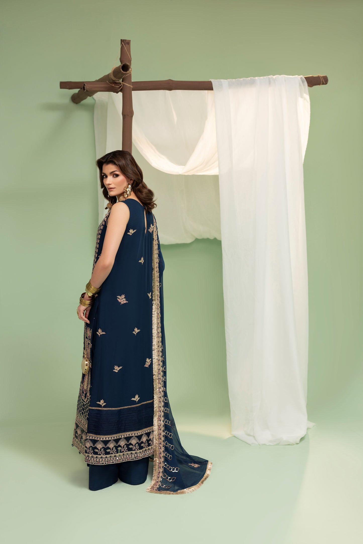 Chiffon embroidered set styled for winter evening parties