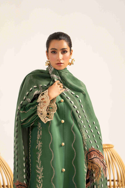 Embroidered lawn shirt styled with chiffon dupatta and soft plain cotton trouser