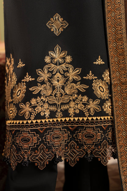 Luxury embroidered winter shirt with refined jacquard woolen shawl and coordinated plain bottom.