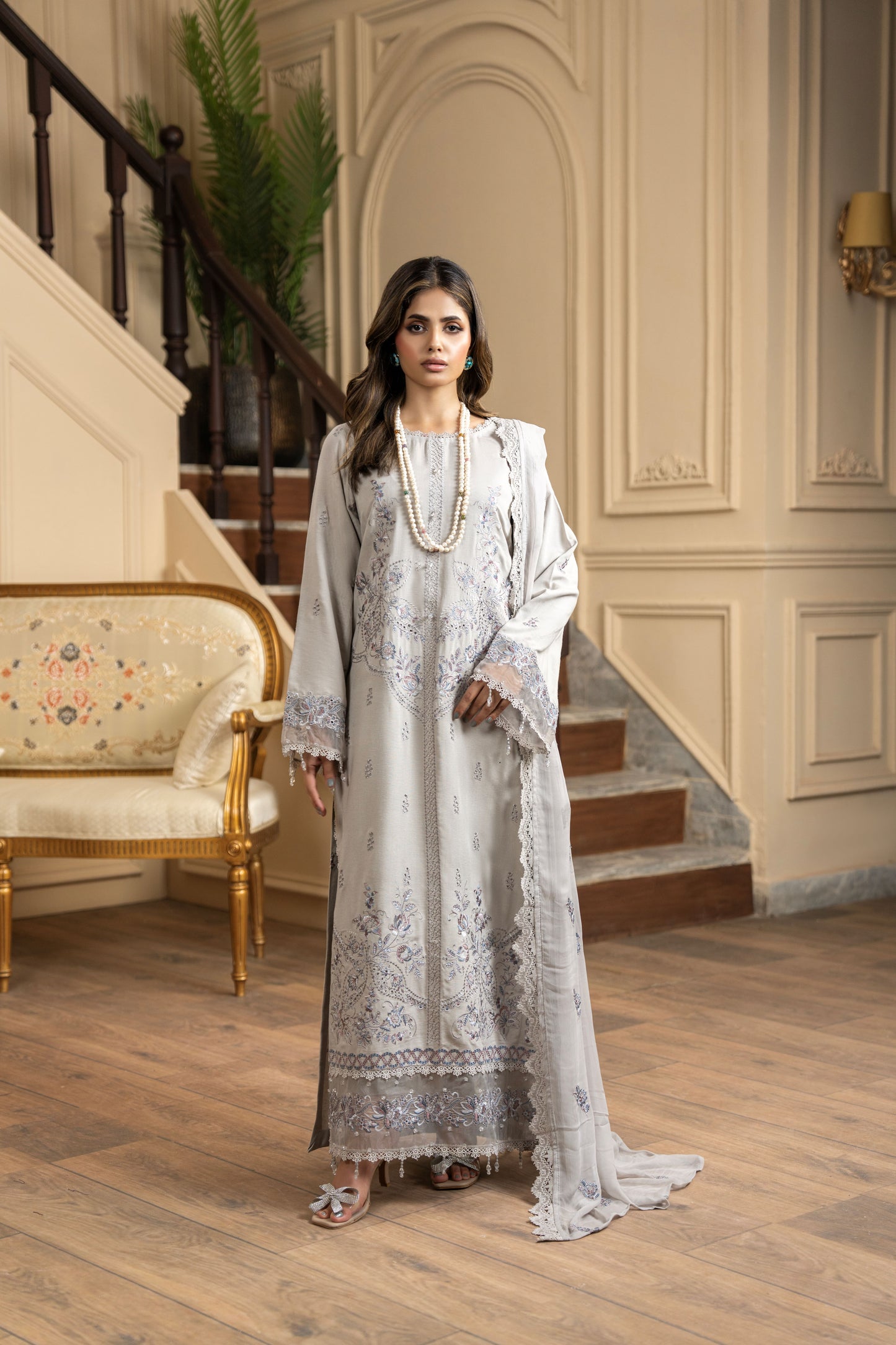 Unstitched Pakistani wedding wear suit with dupatta and embroidery