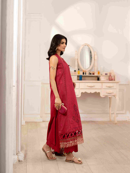 Premium embroidered shirt with organza patch and cotton trouser