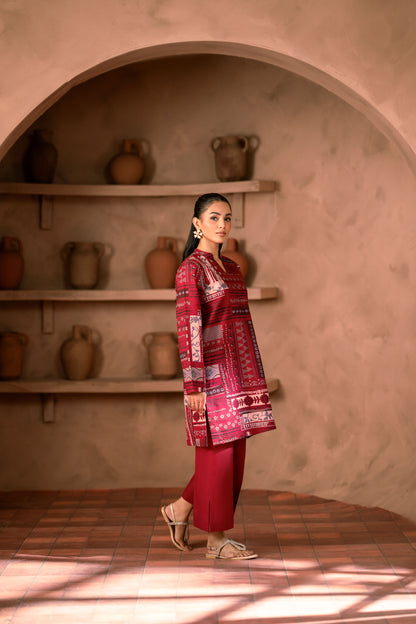 Formal khaddar fabric winter suit with printed kurta