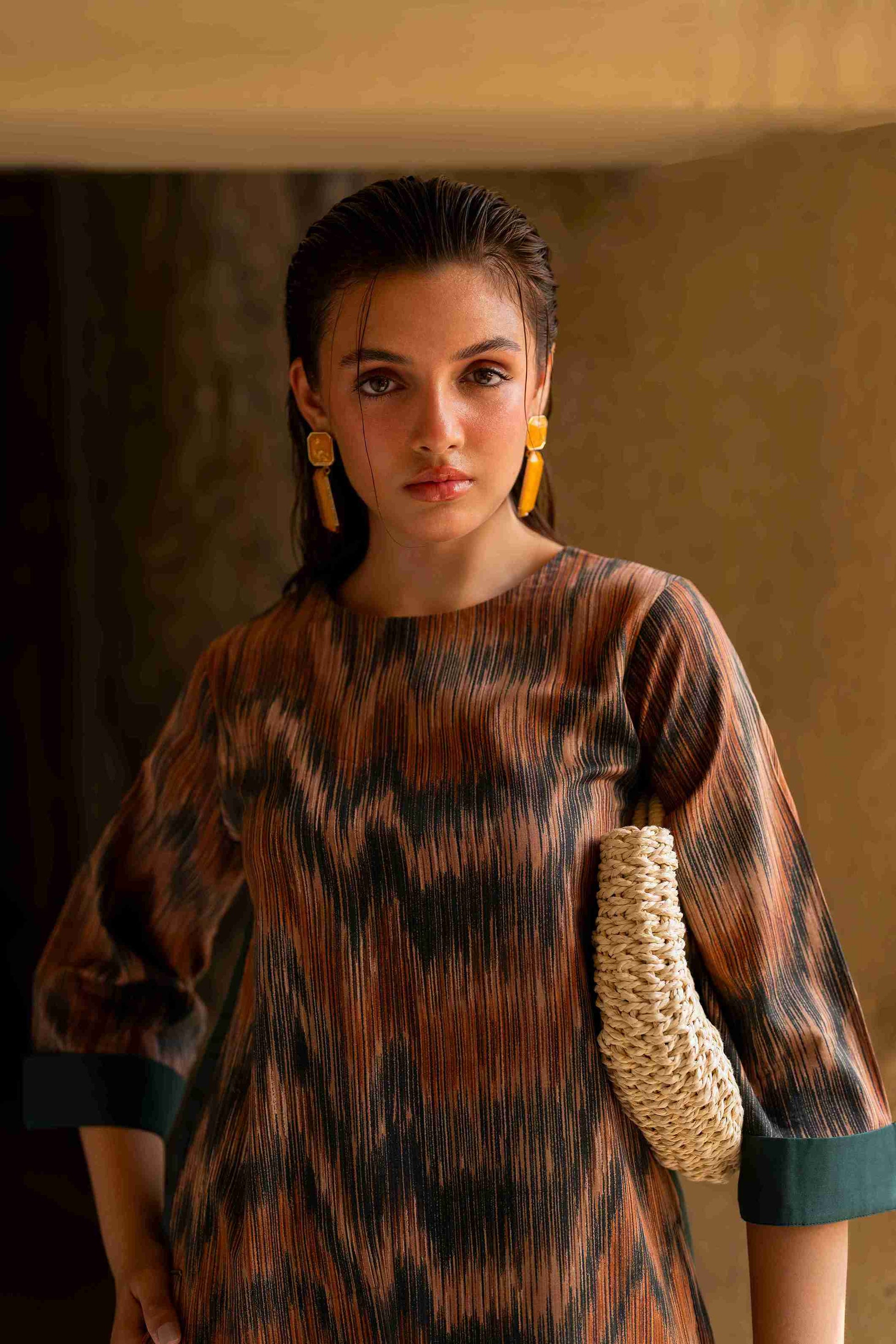 Stylish stitched Jacquard kurta with bell sleeves and modern cut for summer wear