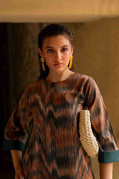 Stylish stitched Jacquard kurta with bell sleeves and modern cut for summer wear