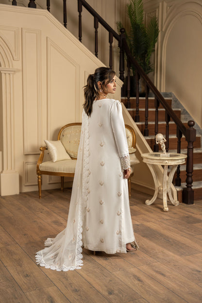 Unstitched Pakistani dress with embroidered shirt and stylish karandi dupatta