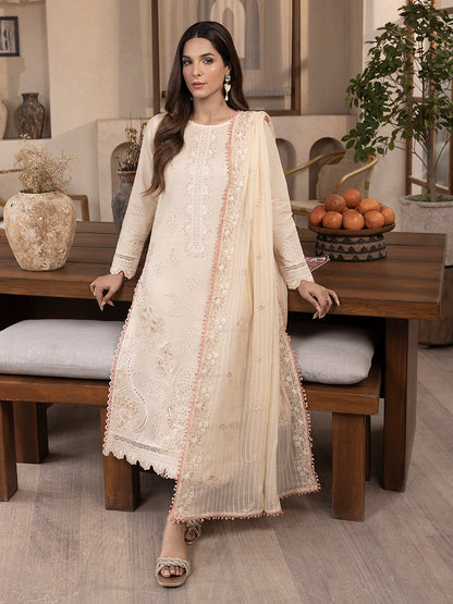 Fancy embroidered lawn suit with soft patches and printed dupatta designed for wedding events