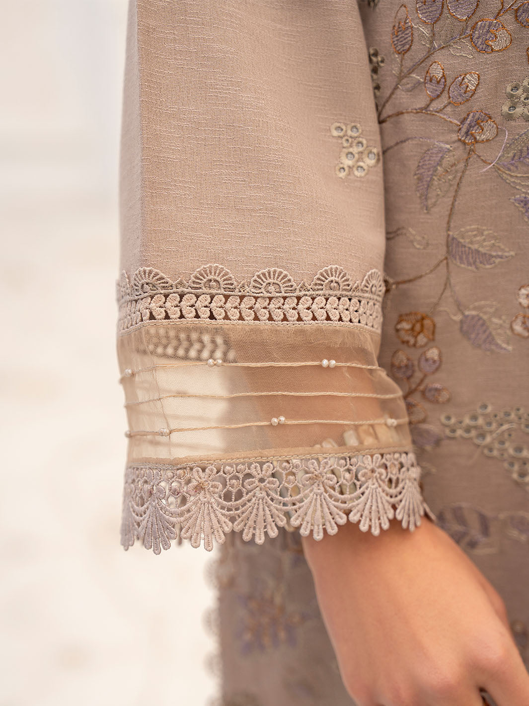 Embroidered lawn shirt styled with printed chiffon dupatta