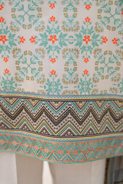 legant pastel-toned embroidered kurta with chiffon dupatta and cotton trouser for stylish summer wear