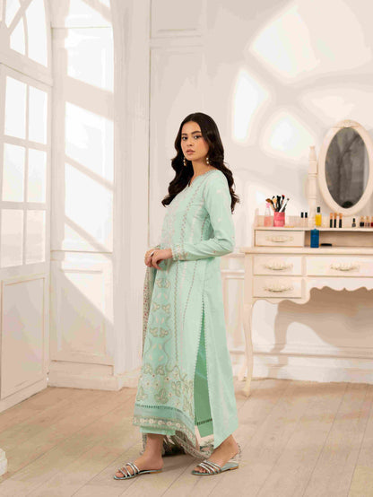 Premium embroidered lawn shirt styled with digital printed chiffon dupatta