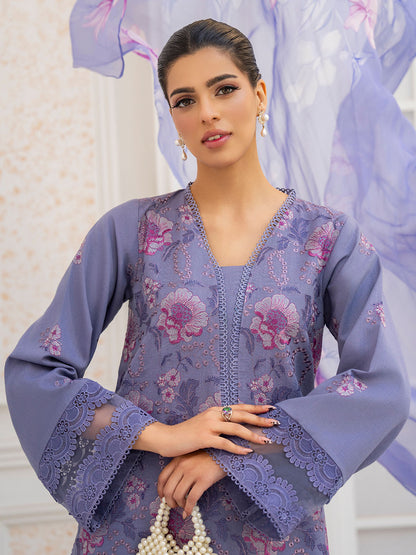 Premium embroidered shirt with chiffon dupatta and plain karandi trouser fabric