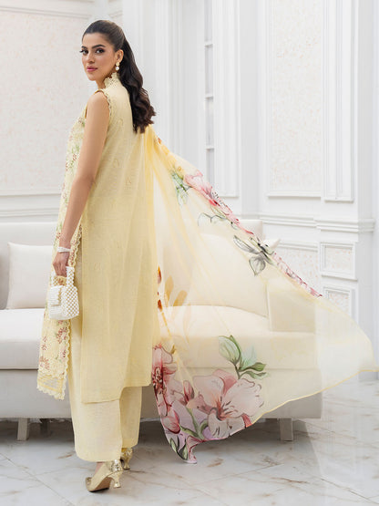 Premium embroidered lawn shirt, chiffon dupatta, plain karandi trouser fabric