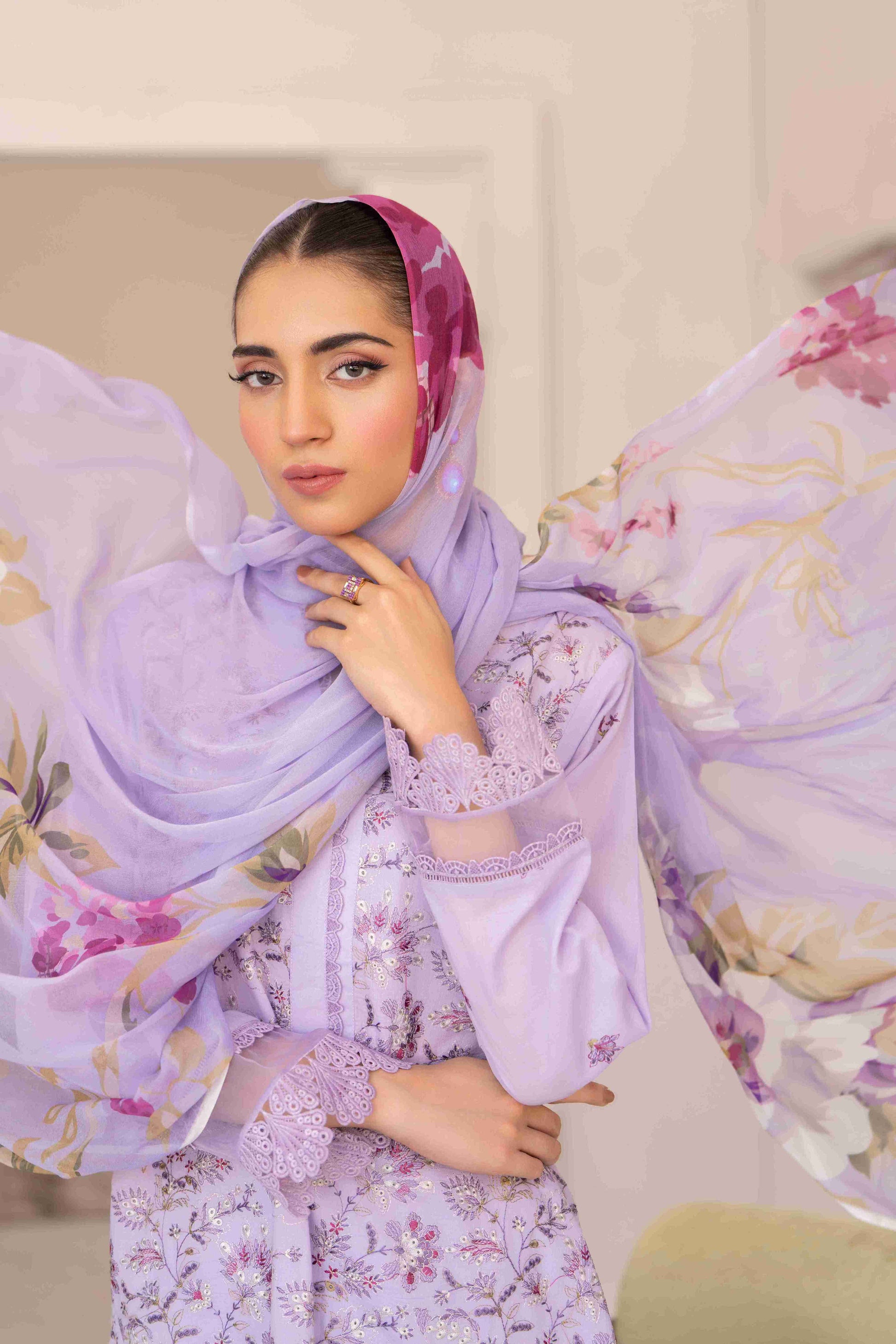  Stylish embroidered lawn shirt with chiffon dupatta and cotton trouser best for summer wear