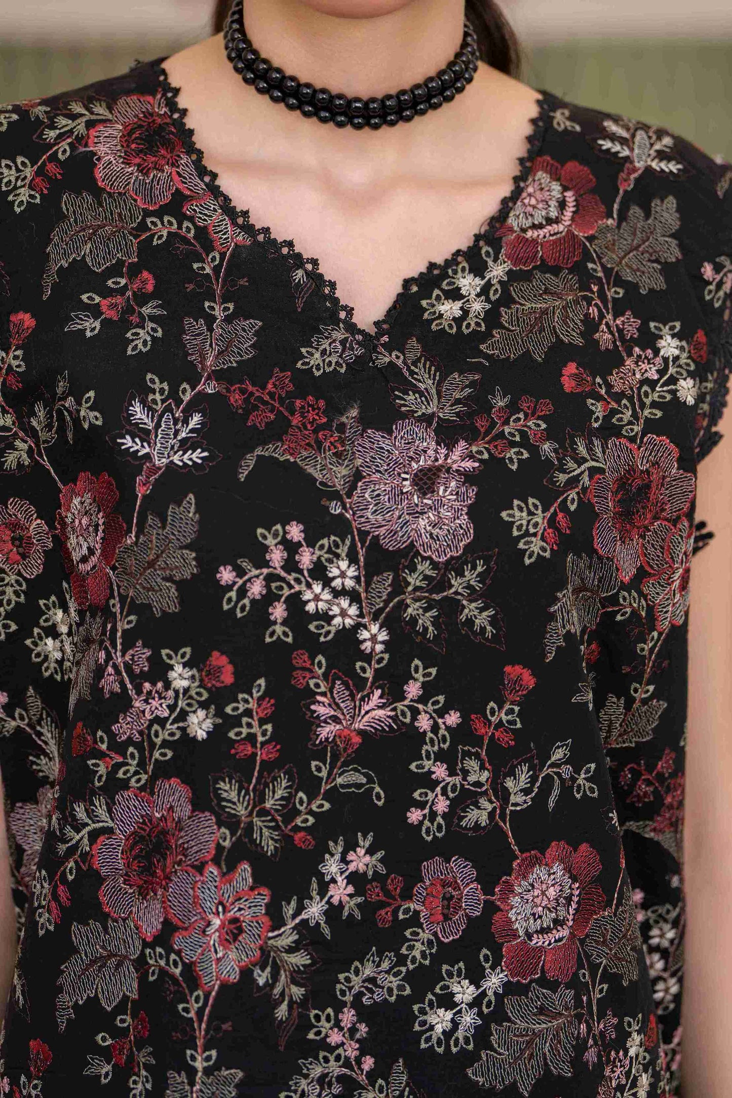  High quality embroidered lawn shirt with printed chiffon dupatta and cotton trouser perfect for summer wear