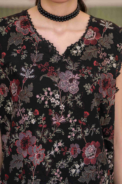  High quality embroidered lawn shirt with printed chiffon dupatta and cotton trouser perfect for summer wear